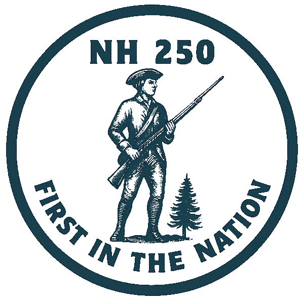 NH 250 Logo reading NH 250 over a continential soilder holding a musket next to a pine street. Underneath the text reads "First in the Nation"