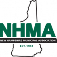 NH municipal association logo in green letters over a black outline of the state of new hampshire