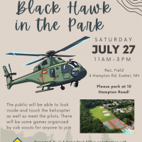 flyer for black hawk in the park with text and a photo of a black hawk helicopter